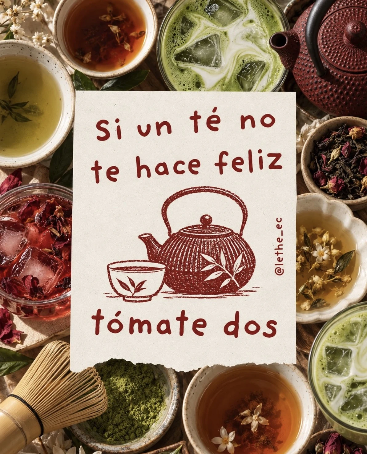 Composición de infusiones y la frase «Si un té no te hace feliz, tómate dos»